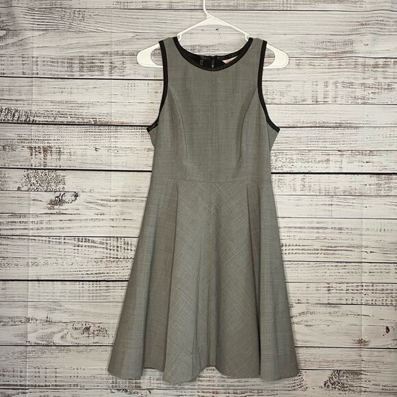 Rebecca Taylor Fit Flare Dress Virgin Wool Genuine Lamb Leather 6 Knee Length - Picture 1 of 6